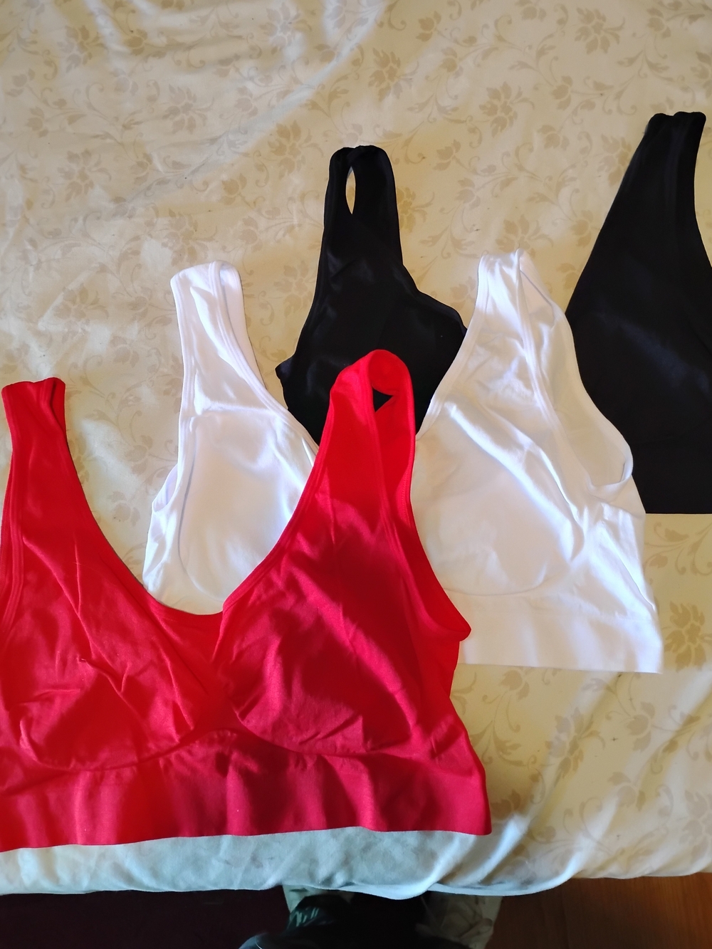 Wireless Scoop-Neck Sports Bras - Red, White & Black (3-Pack)